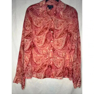 Vintage Ann Taylor sheer Pink Long‎ sleeve silk button-up blouse size 8